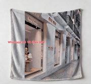 Miu Miu Light Grey & Warm Peach Street Store Print Flannel Sofa Throw Blanket IMG_0531